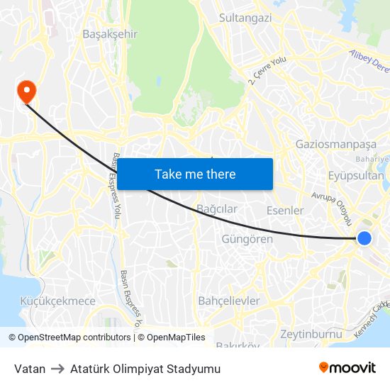 Vatan to Atatürk Olimpiyat Stadyumu map