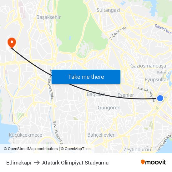 Edirnekapı to Atatürk Olimpiyat Stadyumu map