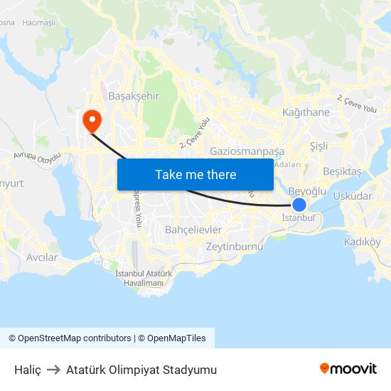 Haliç to Atatürk Olimpiyat Stadyumu map