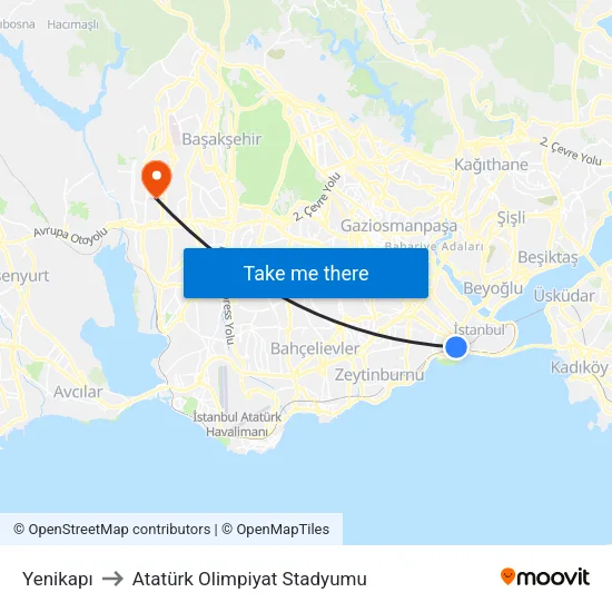 Yenikapı to Atatürk Olimpiyat Stadyumu map