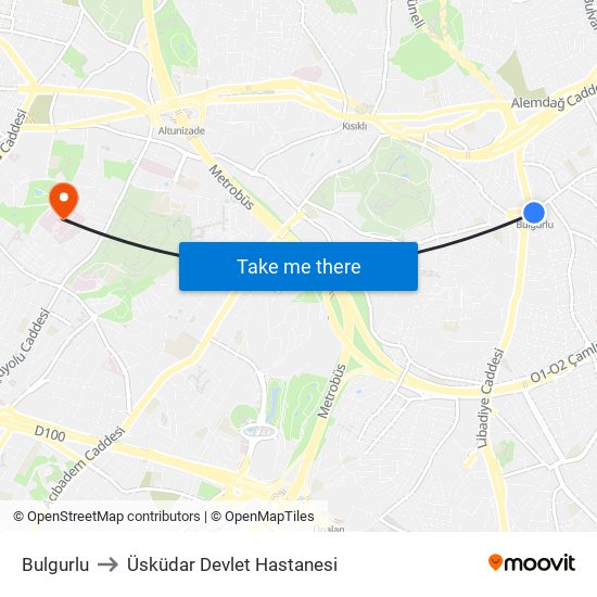 Bulgurlu to Üsküdar Devlet Hastanesi map