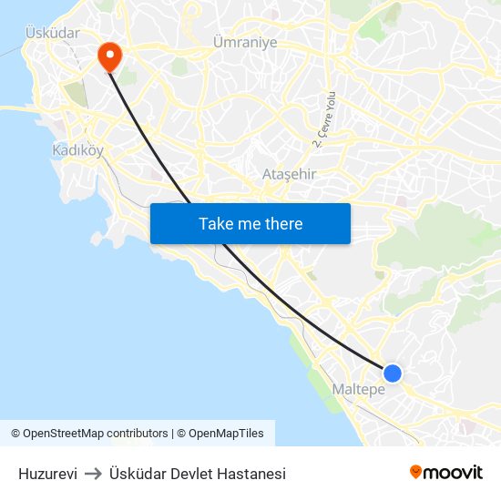 Huzurevi to Üsküdar Devlet Hastanesi map