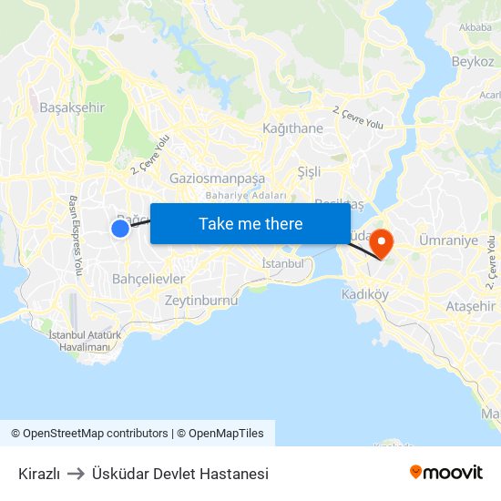 Kirazlı to Üsküdar Devlet Hastanesi map