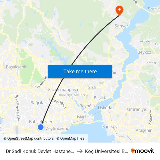 Dr.Sadi Konuk Devlet Hastanesi - Cevizlibag Yönü to Koç Üniversitesi Batı Kampüsü map