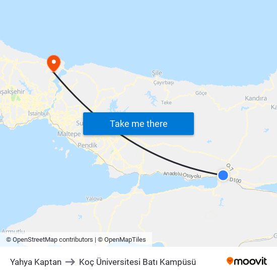 Yahya Kaptan to Koç Üniversitesi Batı Kampüsü map