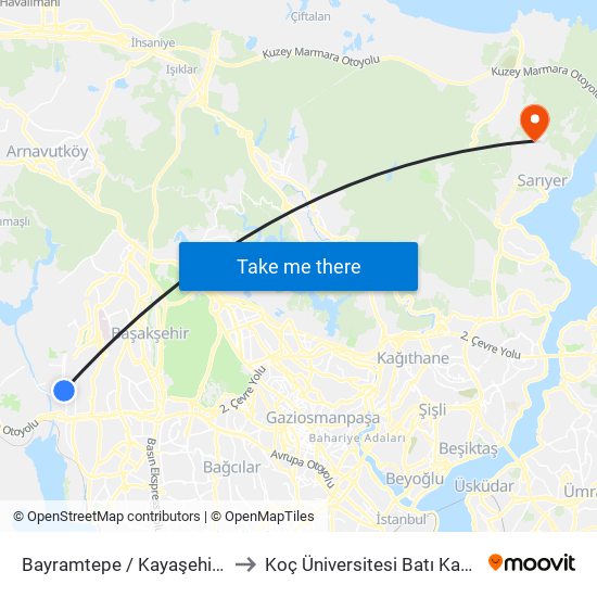 Bayramtepe / Kayaşehir Yönü to Koç Üniversitesi Batı Kampüsü map