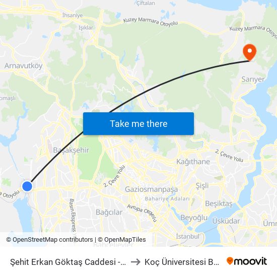 Şehit Erkan Göktaş Caddesi - Arnavutköy Yönü to Koç Üniversitesi Batı Kampüsü map