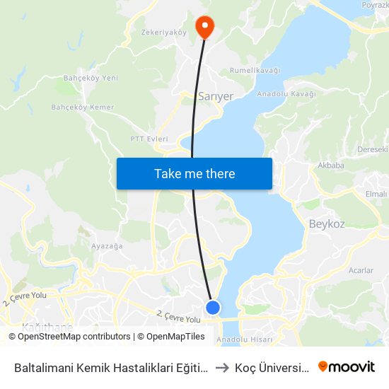 Baltalimani Kemik Hastaliklari Eğitim Ve Araştirma Hastanesi - Beşiktaş Yönü to Koç Üniversitesi Batı Kampüsü map