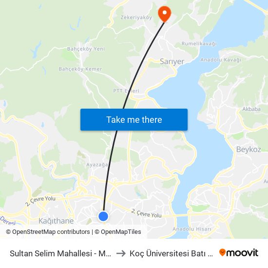 Sultan Selim Mahallesi - Maslak Yönü to Koç Üniversitesi Batı Kampüsü map