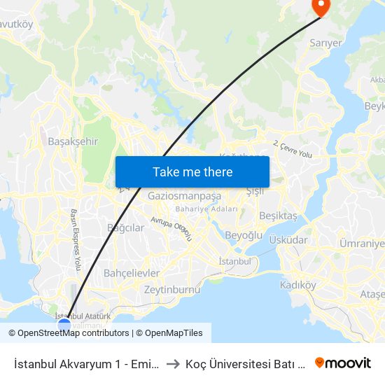 İstanbul Akvaryum 1 - Eminönü Yönü to Koç Üniversitesi Batı Kampüsü map