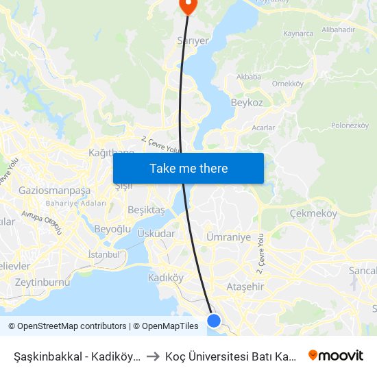 Şaşkinbakkal - Kadiköy Yönü to Koç Üniversitesi Batı Kampüsü map