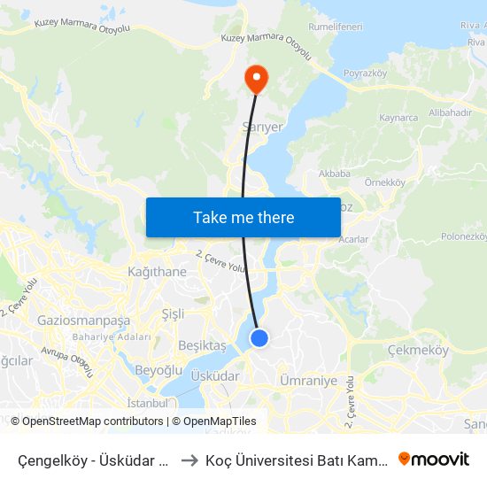 Çengelköy - Üsküdar Yönü to Koç Üniversitesi Batı Kampüsü map