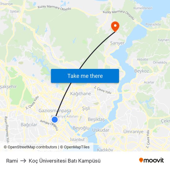 Rami to Koç Üniversitesi Batı Kampüsü map