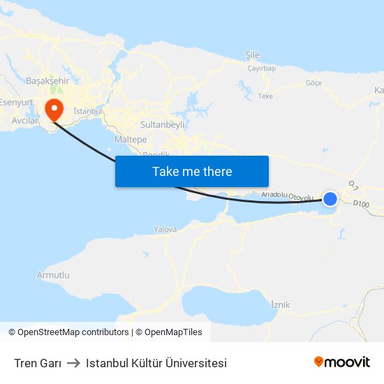 Tren Garı to Istanbul Kültür Üniversitesi map