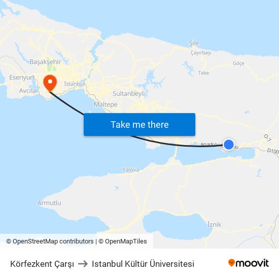 Körfezkent  Çarşı to Istanbul Kültür Üniversitesi map