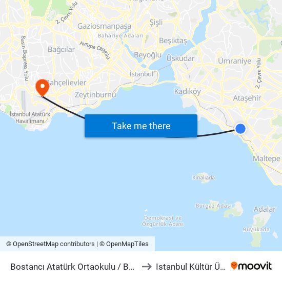 Bostancı Atatürk Ortaokulu / Bereket Sıtesı Yönü to Istanbul Kültür Üniversitesi map