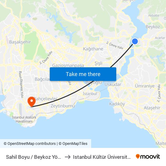 Sahil Boyu / Beykoz Yönü to Istanbul Kültür Üniversitesi map