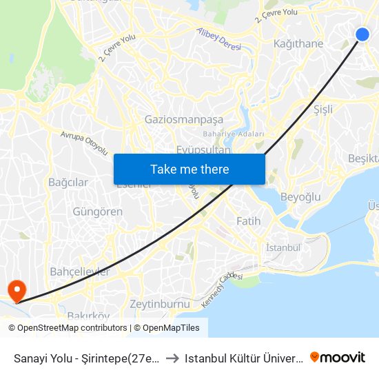 Sanayi Yolu - Şirintepe(27e) Yönü to Istanbul Kültür Üniversitesi map