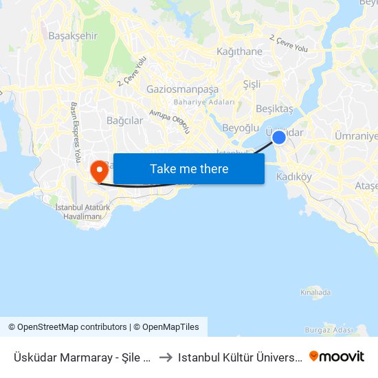 Üsküdar Marmaray - Şile Yönü to Istanbul Kültür Üniversitesi map