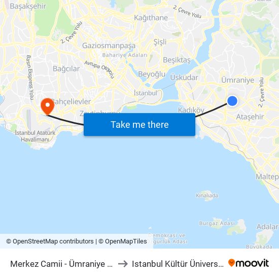 Merkez Camii - Ümraniye Yönü to Istanbul Kültür Üniversitesi map