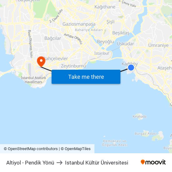 Altiyol - Pendik Yönü to Istanbul Kültür Üniversitesi map