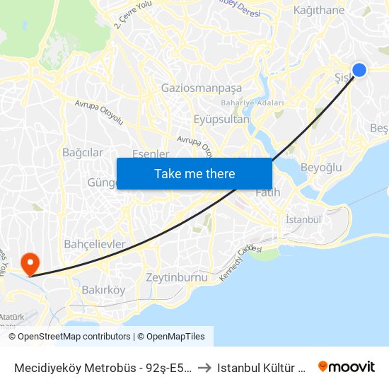 Mecidiyeköy Metrobüs - 92ş-E58-33m-33tm Yönü to Istanbul Kültür Üniversitesi map