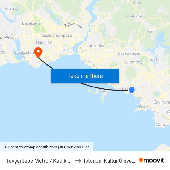 Tavşantepe Metro / Kadıköy Yönü to Istanbul Kültür Üniversitesi map