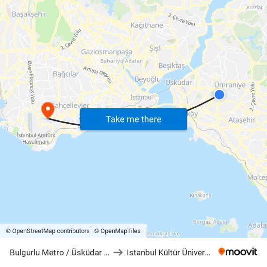 Bulgurlu Metro / Üsküdar Yönü to Istanbul Kültür Üniversitesi map