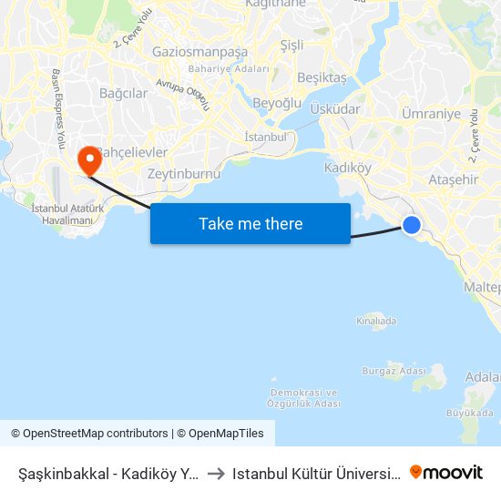 Şaşkinbakkal - Kadiköy Yönü to Istanbul Kültür Üniversitesi map