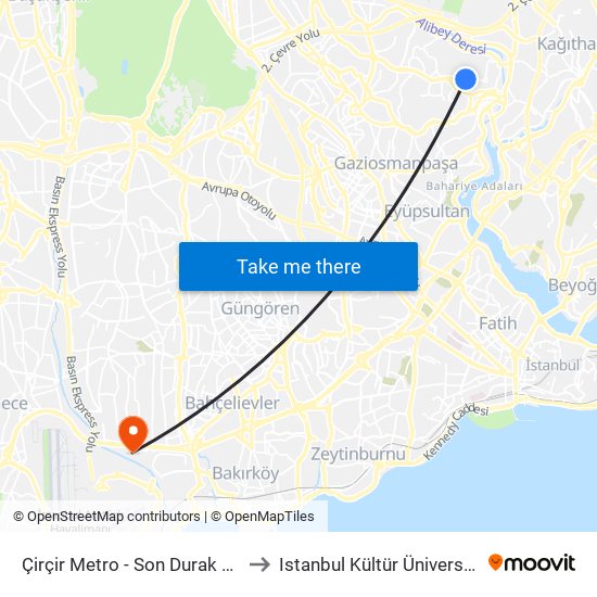 Çirçir Metro - Son Durak Yönü to Istanbul Kültür Üniversitesi map