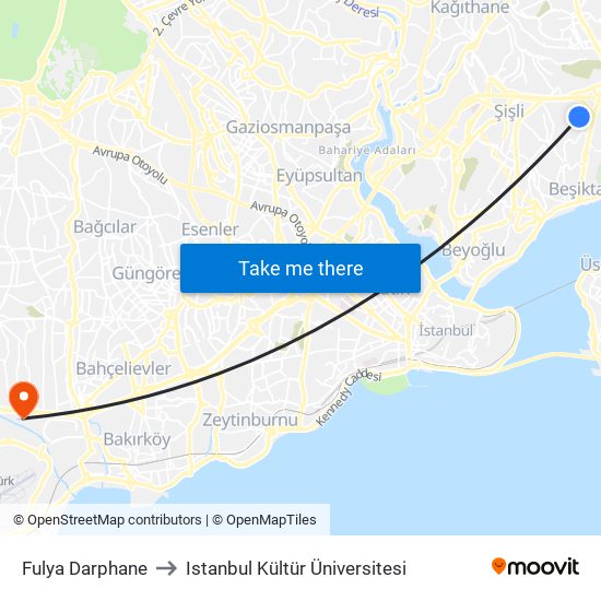 Fulya Darphane to Istanbul Kültür Üniversitesi map