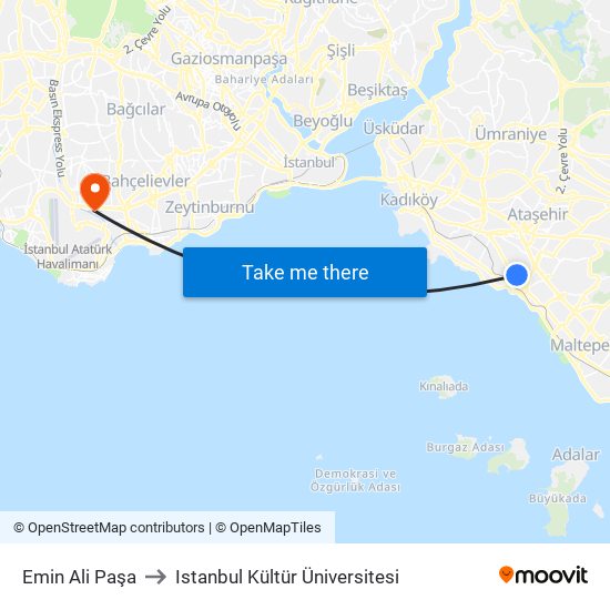 Emin Ali Paşa to Istanbul Kültür Üniversitesi map