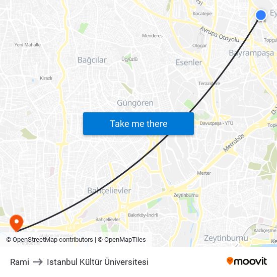 Rami to Istanbul Kültür Üniversitesi map