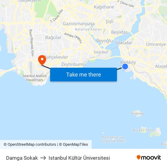 Damga Sokak to Istanbul Kültür Üniversitesi map