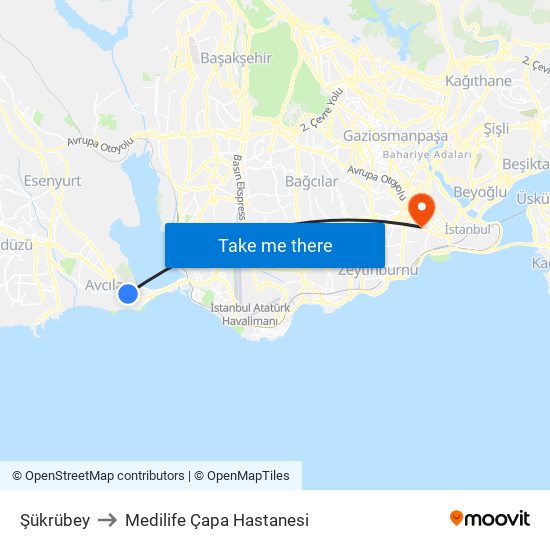 Şükrübey to Medilife Çapa Hastanesi map