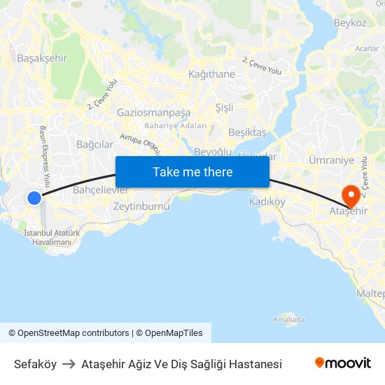 Sefaköy to Ataşehir Ağiz Ve Diş Sağliği Hastanesi map