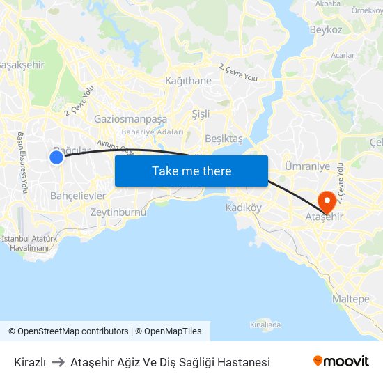 Kirazlı to Ataşehir Ağiz Ve Diş Sağliği Hastanesi map