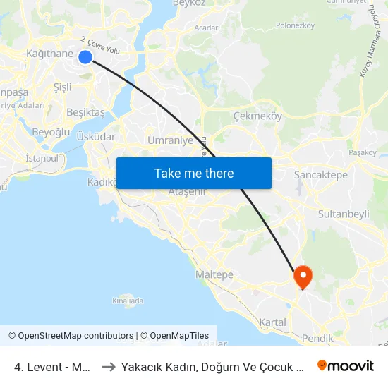 4. Levent - Maslak Yönü to Yakacık Kadın, Doğum Ve Çocuk Hastalıkları Hastanesi map