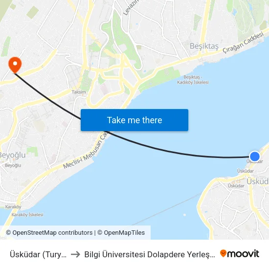 Üsküdar (Turyol) to Bilgi Üniversitesi Dolapdere Yerleşkesi map