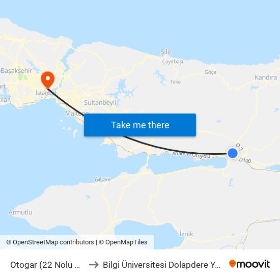 Otogar (22 Nolu Peron) to Bilgi Üniversitesi Dolapdere Yerleşkesi map