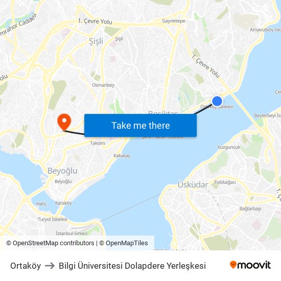 Ortaköy to Bilgi Üniversitesi Dolapdere Yerleşkesi map