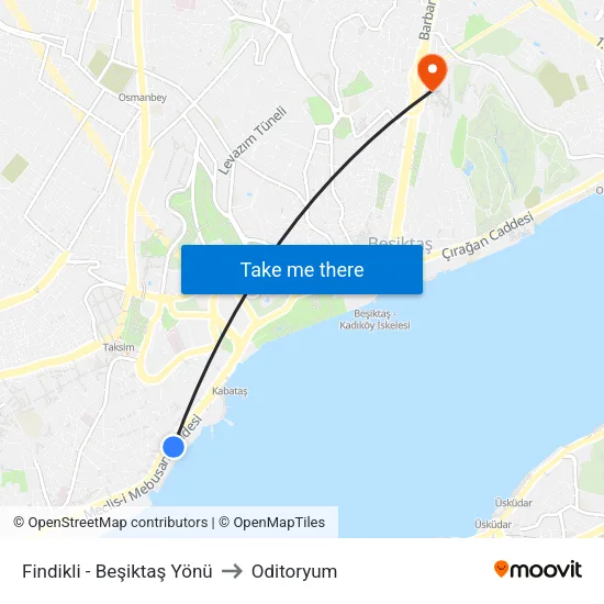 Fındıklı - Beşiktaş Yönü to Oditoryum map