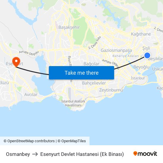 Osmanbey to Esenyurt Devlet Hastanesi (Ek Binası) map