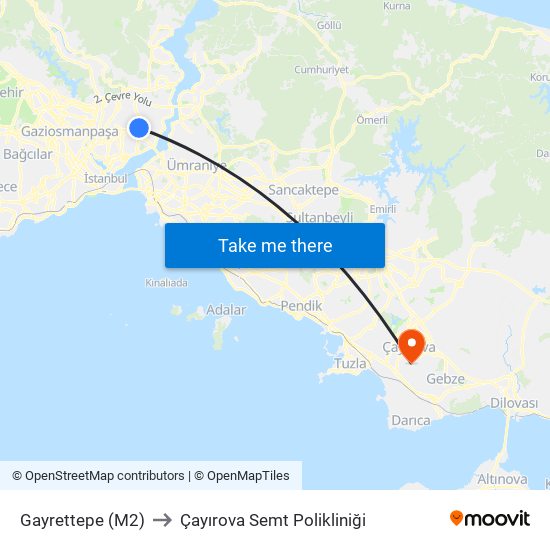 Gayrettepe (M2) to Çayırova Semt Polikliniği map