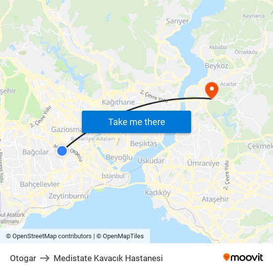 Otogar to Medistate Kavacık Hastanesi map