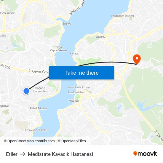 Etiler to Medistate Kavacık Hastanesi map