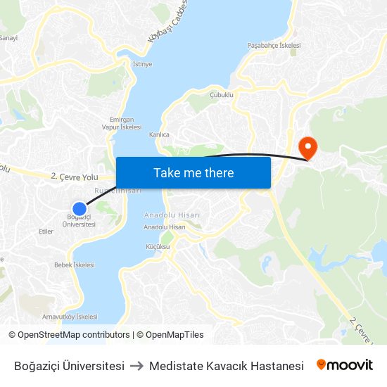 Boğaziçi Üniversitesi to Medistate Kavacık Hastanesi map