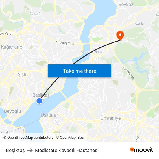 Beşiktaş to Medistate Kavacık Hastanesi map