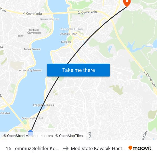 15 Temmuz Şehitler Köprüsü to Medistate Kavacık Hastanesi map