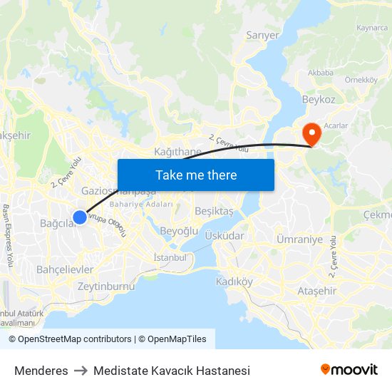 Menderes to Medistate Kavacık Hastanesi map